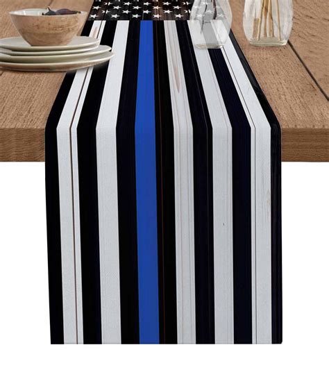 Blue American Flag Table Runner 120 Inches, Black White Stripe US Flag