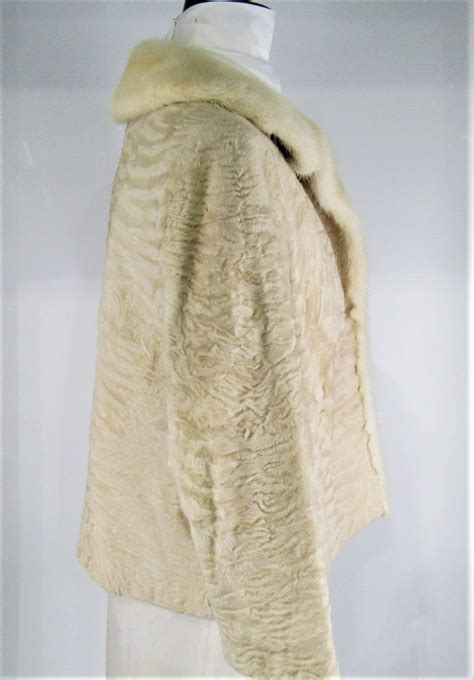 Pre Owned Rare Beige Broadtail Short Jacket With Matching Shawl Collar