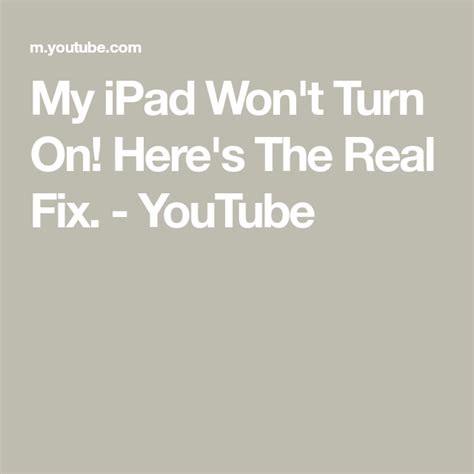 My Ipad Won T Turn On Here S The Real Fix Youtube Turn Ons Ipad