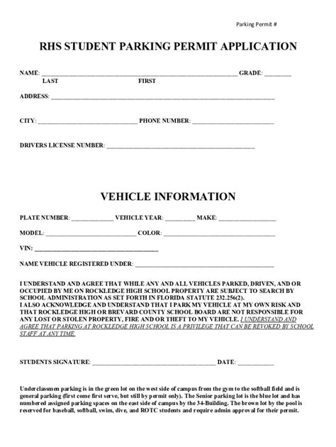 Fillable Online RHS STUDENT PARKING PERMIT APPLICATION VEHICLE Fax