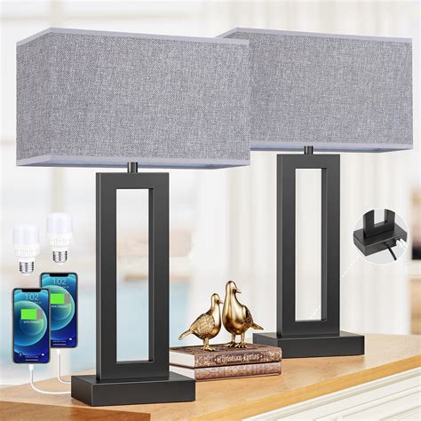22" Tall Modern Living Room Lamps - Touch Bedside Lamps with USB C+A, 3