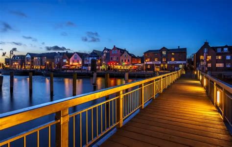 Wallpaper Germany Evening Bridges Houses Marinas Husumer For