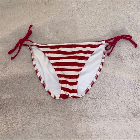 Xhilaration Swim Xhilaration Red And White Striped Bikini Bottom