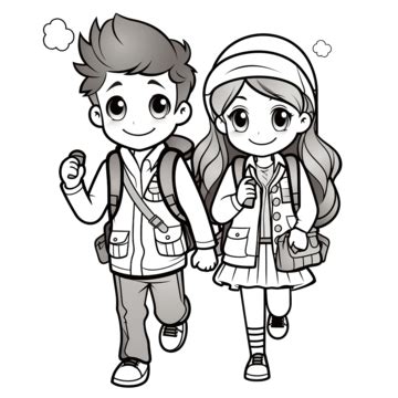 Dessin Animé Couple Voyage Griffonnage Kawaii Anime Coloriage Mignons