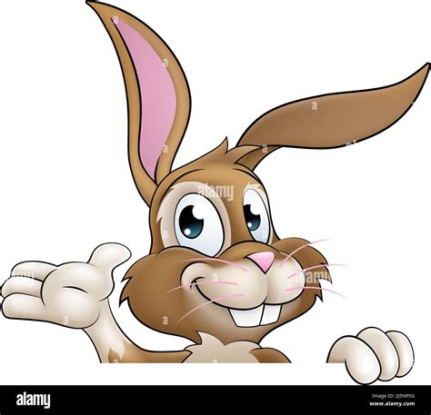 Easter Bunny Rabbit Cartoon Character Peeking Sign Stock Vector Image