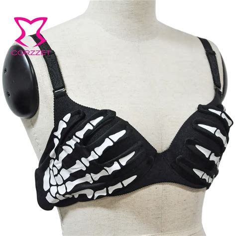 Sexy Black Skull Push Up Skeleton Hands Bra Halloween Cosplay Wear For Women Hot Brassieres Rave