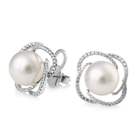 18ct White Gold Cultured Pearl And Diamond Earrings