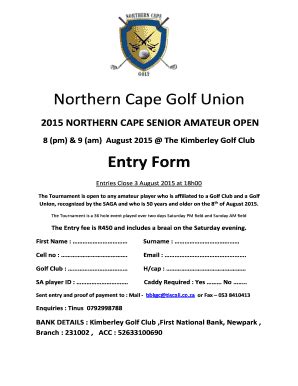 Fillable Online Northern Cape Golf Union Entry Form Kimberley Golf