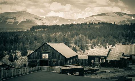 Abandoned Gold Mine Buildings In Ghost Town Of Colorado Stock Photo