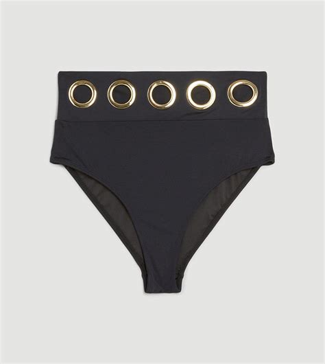 Buy Karen Millen Eyelet Detail High Waist Bikini Bottoms In Black