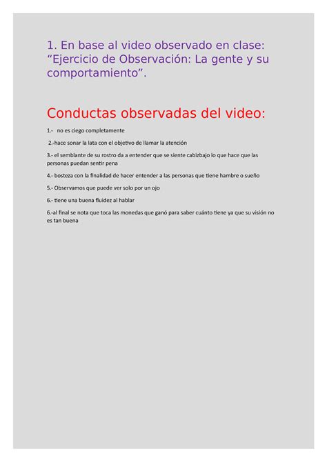 Tarea Ejercicio De Observacion En Base Al Video Observado En Clase