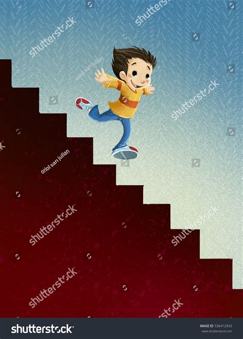 Child Going Down Stairs Stock Illustration 536412943 Shutterstock