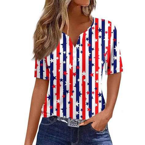 Knosfe 4th Of July Shirts For Women Independence Day America Flag Print Henley Clearance T