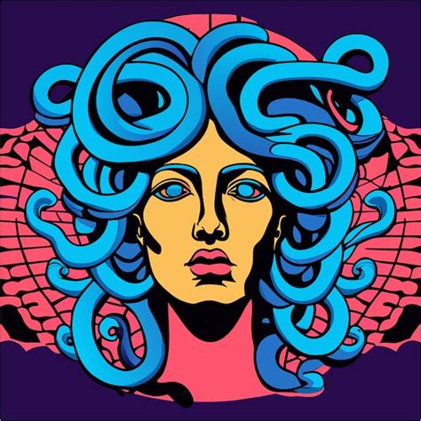 Abstrata Medusa Tatuagem Mitologia Grega Pop Art Fusion Vetor Premium