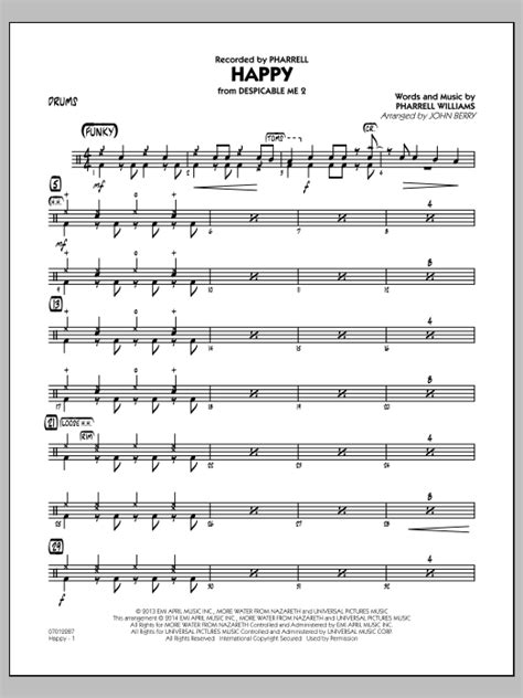 Happy From Despicable Me 2 Drums Sheet Music John Berry Jazz