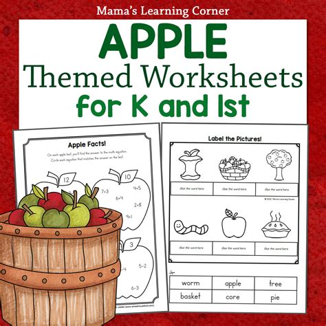 Apple Worksheets For Kindergarten And 1st Grade Mamas Learning Worksheets Library