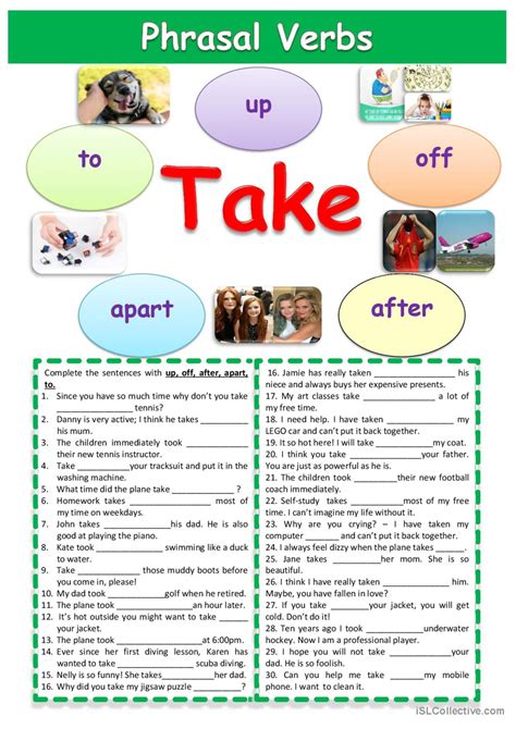 Phrasal Verbs With Take General Gram English Esl Worksheets Pdf Doc