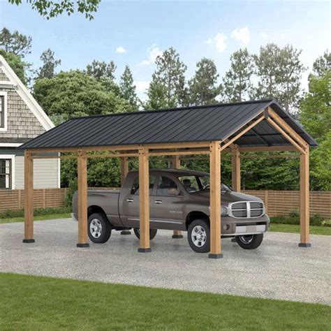 Autocove X Black Gable Roof Wood Carport Gazebo With Ceiling