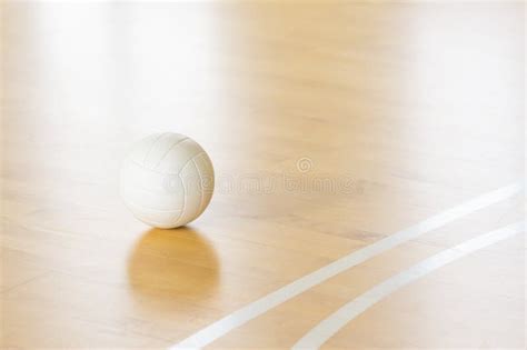 Volleyball with White Color on Wooden Court Stock Photo - Image of ...