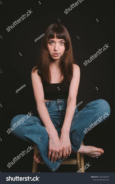Studio Portrait Pretty Barefoot Brunette Woman Stock Photo 1827600407 Shutterstock
