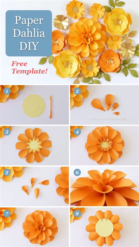 How To Make Paper Dahlia Flowers With Free Templates Step By Step