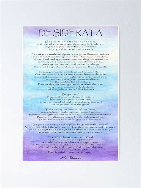 Desiderata Poem Poetry Motivational Inspirational Poster Canvas Print Wooden Hanging