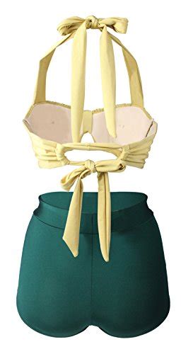 ᐅ Gigileer Retro Badeanzug Bademode Bikini Set hohe Teillen gelb gruen XL