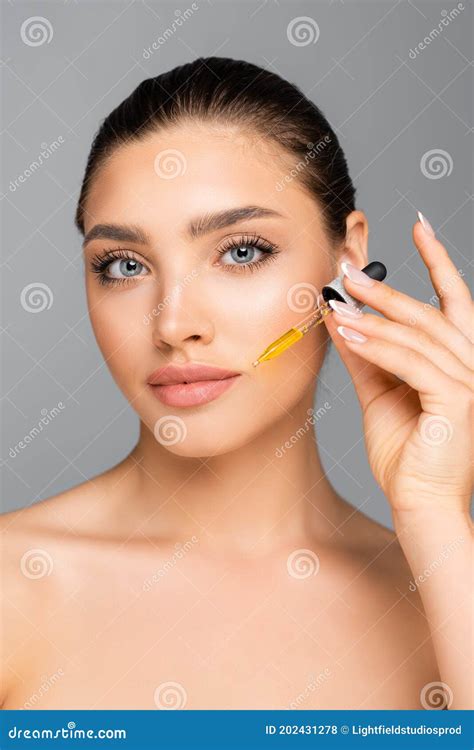 Naked Woman Applying Serum On Face Stock Photo Image Of Healthy Brunette 202431278