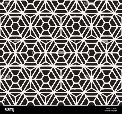 Vector Seamless Black And White Geometric Hexagon Rounded Grid Pattern