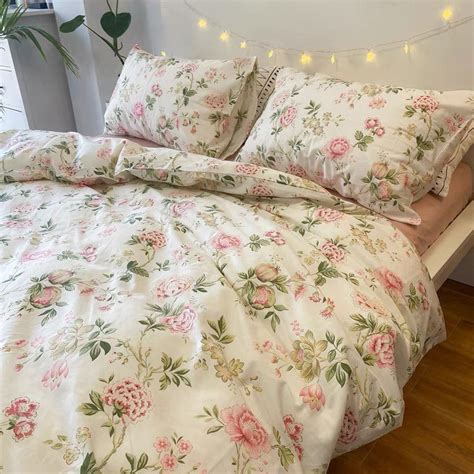 Pink Floral Soft Cotton Duvet Cover Set Fresh Floral Bedding Etsy