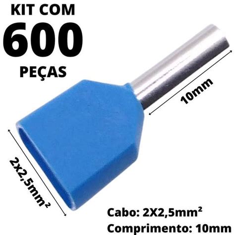 600un Terminal Tubular Ilhós Pré isolado Duplo Para Cabo de 2 5mm²