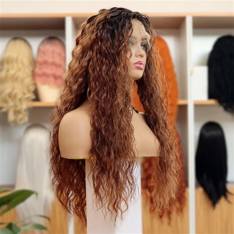 Perruque Lace Front Wig Synth Tique Ombre Perruque Deep Wave Boucl E