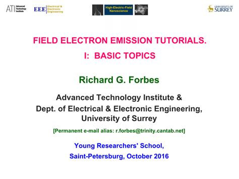 Pdf Field Electron Emission Tutorials I Basic Topics