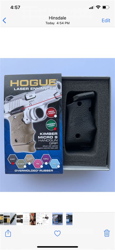 Hogue Green Laser Enhanced Grip For Kimber Micro 9 OverMolded Rubber