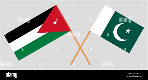 Crossed Flags Of Jordan And Pakistan Official Colors Correct Proportion Vector Illustration