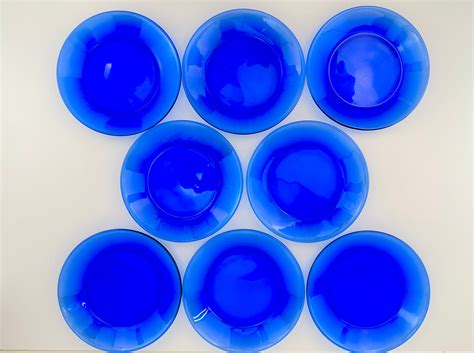 Vintage Mcm Cobalt Blue Plates Set Of 9 Mid Century Party Etsy