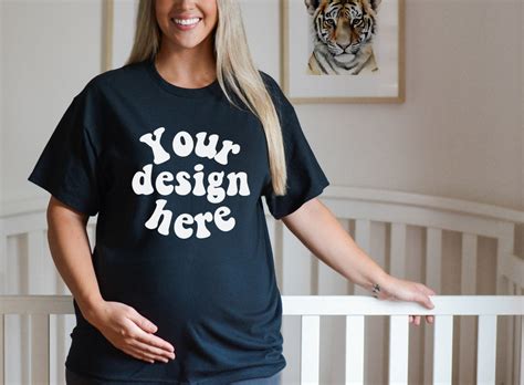 Pregnancy Mockup Maternity Mockup Gildan 5000 Mockup Black T Shirt