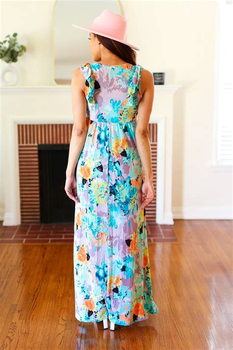 Feeling Elegant Seafoam Floral Print Ruffle Maxi Dress Open Pack