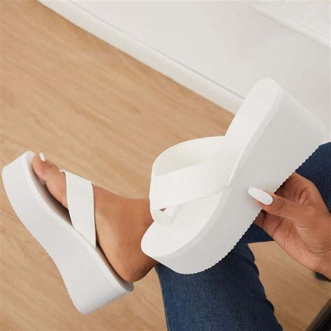 Chunky Platform Flip Flops Wedges Slip On Beach Sandals White