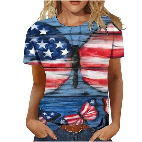 Jsaierl Independence Day Tops For Women Plus Size Patriotic Red White