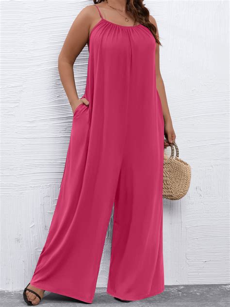 SHEIN LUNE Plus Solid Hidden Pocket Wide Leg Cami Jumpsuit SHEIN USA