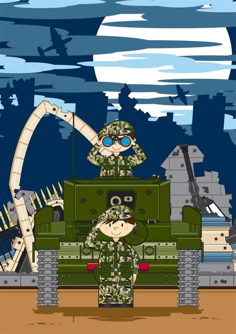 Cute Cartoon Army Soldiers and Armoured Tank Military History ...