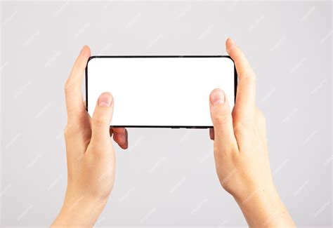 Premium Photo Hands Holding Phone Mockup In Horizontal Position Woman