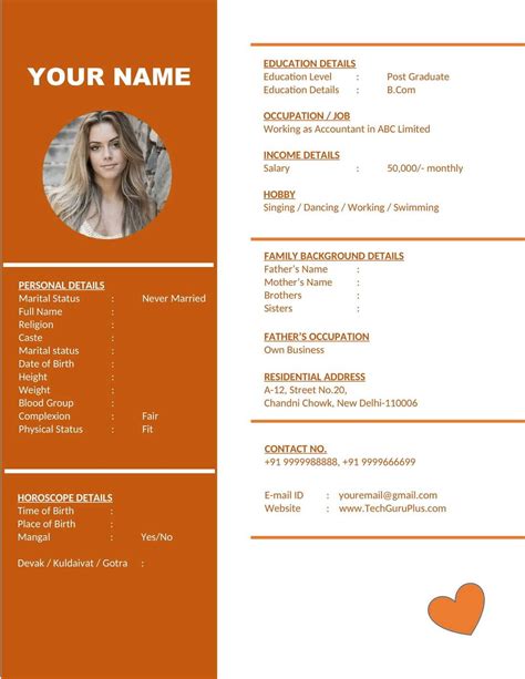 Download Marriage Biodata Templates Word Pdf Editable