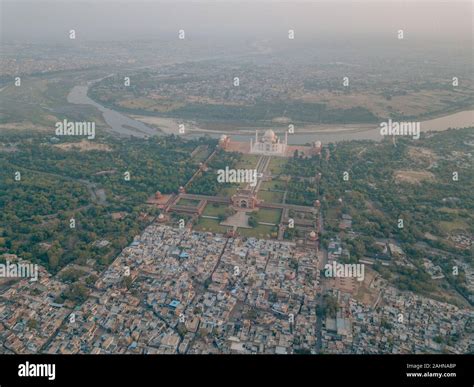 aerial drone shot   taj mahal  agra india stock photo alamy