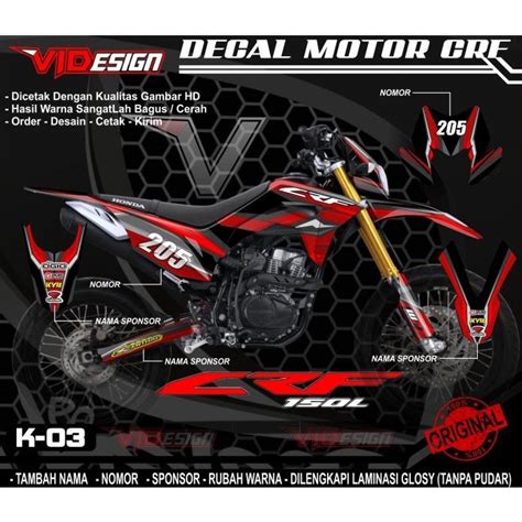 Jual STIKER DEKAL CRF 150L AKSESORIS MOTOR CROSS FULL BODY TERBARU