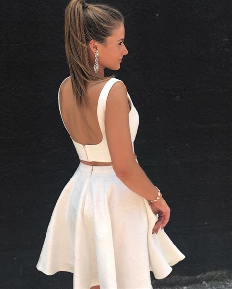 Two Piece Homecoming Dress White Homecoming Dress Semi Formal Dress