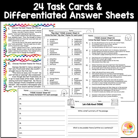 Teaching Theme Activities: Finding and Determining Theme Task Cards and ...