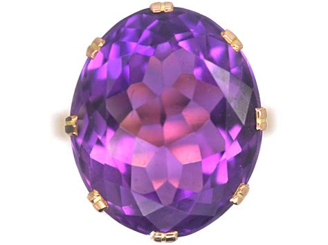 Retro 9ct Gold And Large Amethyst Ring With Ornate Gallery 8r The