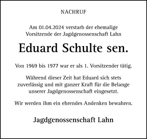 Traueranzeigen Von Eduard Schulte Noz Trauerportal